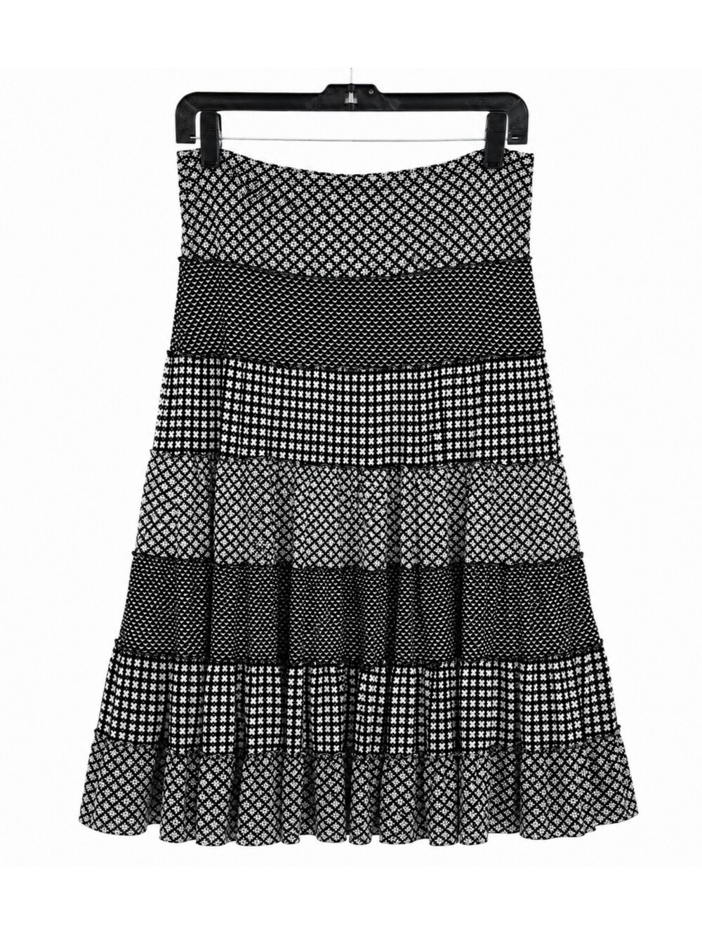 Vintage Black White Tiered Ruffle Patchwork Prairie Boho Skirt Women's Size XS